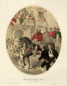 Garibaldi, Einzug in Neapel, veröffentlicht 1860 (handkolorierte Gravur)