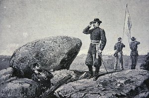 General G.K. Warren an der Signalstation auf Little Round Top, Schlacht von Gettysburg von American School