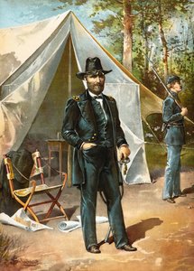 General Ulysses S. Grant vor seinem Zelt während des amerikanischen Bürgerkriegs, veröffentlicht 1892 von American School