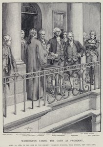 George Washington legt den Amtseid als Präsident ab, 30. April 1789 (Litho)