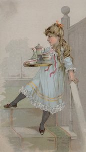 Mädchen trägt einen Kaffeetopf auf einem Tablett von American School