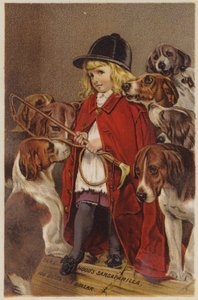 Mädchen in Jagdjacke mit Hunden von American School