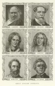 Große englische Romanautoren, R. Blackmore, Charles Dickens, Charlotte Bronte, George Eliot, Bulwer-Lytton, W. M. Thackeray von American School