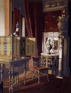 Großer Saal, Van der Bilt Hotel in New York, Schlafzimmer, ca. 1840, Farbgravur von American School