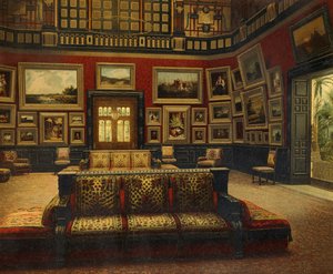 Großer Saal, Van der Bilt Hotel in New York, ca. 1840, Farbgravur von American School