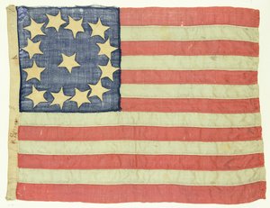 Handgenähte Flagge mit dreizehn Sternen, um 1830-80 von American School