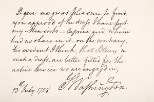 Handschrift und Unterschrift von George Washington, 1758