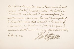 Handschrift und Unterschrift von Thomas Jefferson, 1803