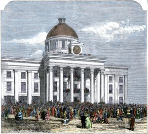 Amtseinführung von Präsident Jefferson Davis als Präsident der Konföderierten Staaten von Amerika, Montgomery City Hall, Alabama von American School