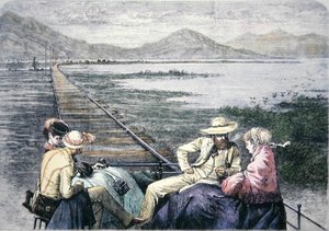 Inspektionswagen auf der Pacific Railroad, ca. 1870 (kolorierte Gravur) von American School