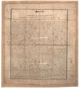 Jeffersons erste Antrittsrede, gedruckt von Pechin, Baltimore, 4. März 1801 von American School