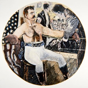 John L. Sullivan während seines Kampfes mit James J. Corbett in New Orleans von American School