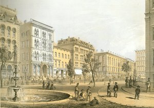 LaSalle Street vom Courthouse Square, aus Chicago Illustrated, mit literarischen Beschreibungen von James W. Sheahan, veröffentlicht von Jevne & Almini, Chicago, 1866-67