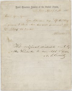 Brief von Abraham Lincoln an General Ulysses S. Grant, 7. April 1865
