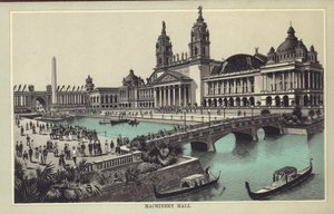 Maschinenhalle auf der Weltausstellung in Chicago, aus einem Ausstellungskatalog von American School