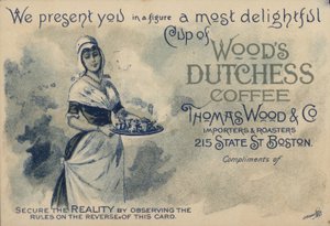 Magd serviert Kaffee, Werbung für Woods Duchess Coffee, Boston