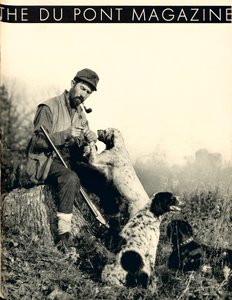 Mann mit Jagdhunden, Titelseite des DuPont Magazins, November 1934 von American School