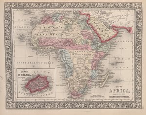 Karte von Afrika mit den neuesten Entdeckungen und der Insel St. Helena, aus Mitchells neuem allgemeinen Atlas, 1863