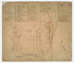 Karte historischer Häuser und Stätten in Chicago, Illinois, ca. 1835 von American School