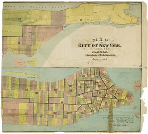 Karte der Stadt New York, die ihre politischen Abteilungen und Unterabteilungen zeigt von American School