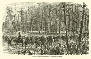 McClernands Korps marschiert durch die Sümpfe, März 1863