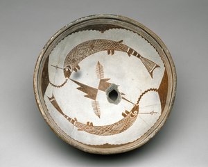 Mogollon-Schale mit zwei gehakten Fischen, Stil II, 1025-1150