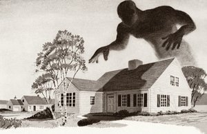 Hypothekenmonster droht über einem Familienheim von American School