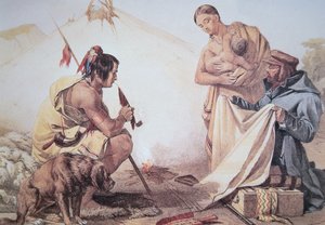 Indianer handeln mit Pelzen von American School