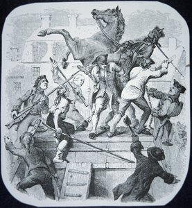 New Yorker Rebellen reißen die Statue des verhassten Georg III. von England nieder von American School