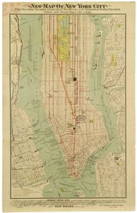 Neue Karte von New York City aus den neuesten Erhebungen, die alle Fähren und Dampfschiffdocks, Hochbahnen, U-Bahnen und Querstraßenbahnlinien zeigt. von American School