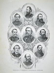 Neun Porträts prominenter Generäle der Konföderiertenarmee von American School