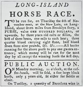 Ankündigung eines Pferderennens auf Long Island, aus Rivington