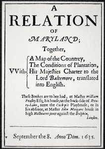 Pamphlet über die Kolonie Maryland, herausgegeben vom zweiten Lord Baltimore von American School