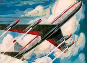 Passagierjet, der in den Himmel zoomt