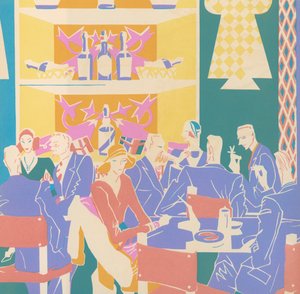 Gäste an Tischen in einem Art-Deco-Jazzclub von American School