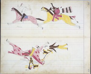 Pawnee verfolgt von Cheyenne und ein Weißer von Crooked Lance getötet, Illustration aus dem 