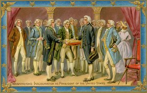 Postkarte, die George Washingtons Amtseinführung zeigt (Druck) von American School