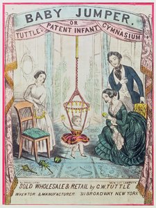 Plakat, das den Baby Jumper oder Tuttes Patent Infant Gym bewirbt, veröffentlicht von W.J. Dailey