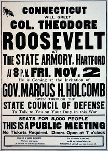 Plakat, das ein Treffen für Unterstützer des Eintritts Amerikas in den Ersten Weltkrieg ankündigt von American School