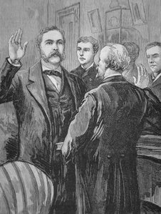 Präsident Chester A. Arthur legt den Amtseid nach dem Tod von James Garfield am 20. September 1881 ab von American School