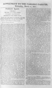 Präsident Jeffersons Antrittsrede, Beilage zur Carlisle Gazette, 11. März 1801 von American School