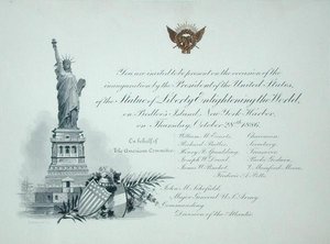 Präsidenteneinladung zur Einweihung der Freiheitsstatue, Donnerstag, 28. Oktober 1886 von American School