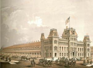 Bahnhof, aus Chicago Illustrated, mit literarischen Beschreibungen von James W. Sheahan, veröffentlicht von Jevne & Almini, Chicago, 1866-67 von American School