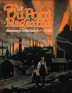 Anheben einer Eisenbahnbrücke mit Dynamit, Titelseite des DuPont Magazins, Januar-Februar 1922 von American School