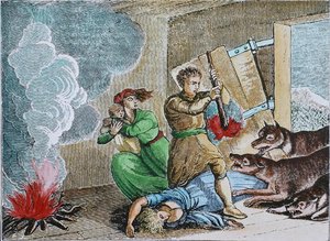 Ravenous Wölfe dringen in die Hütte eines Pioniers ein