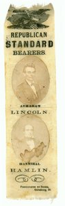 Republikanische Fahnenträger, Abraham Lincoln und Hannibal Hamlin, 1860 (gedruckter Stoff)