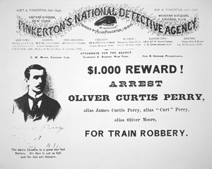 Steckbrief für die Verhaftung von Oliver Perry, ausgestellt von Pinkerton