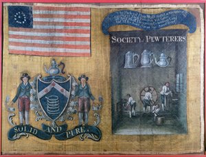 Seidenbanner der Gesellschaft der Zinngießer von New York City, getragen in der Bundesprozession, 23. Juli 1788 von American School
