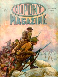 Soldaten in den Schützengräben, Titelseite des DuPont Magazins, Dezember 1918 von American School