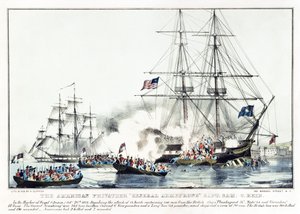 Der amerikanische Freibeuter "General Armstrong" Capt. Sam C. Reid (Farblitho) von American School